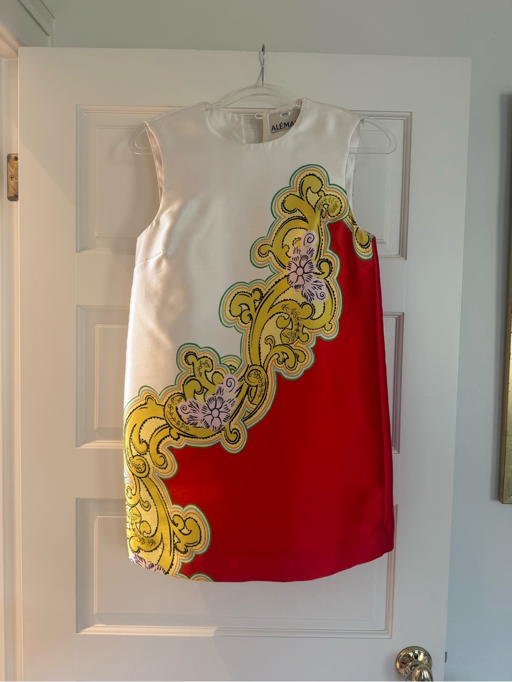 Alemais White, Red and Yellow Baroque-Print Sleeveless Shift Dress
